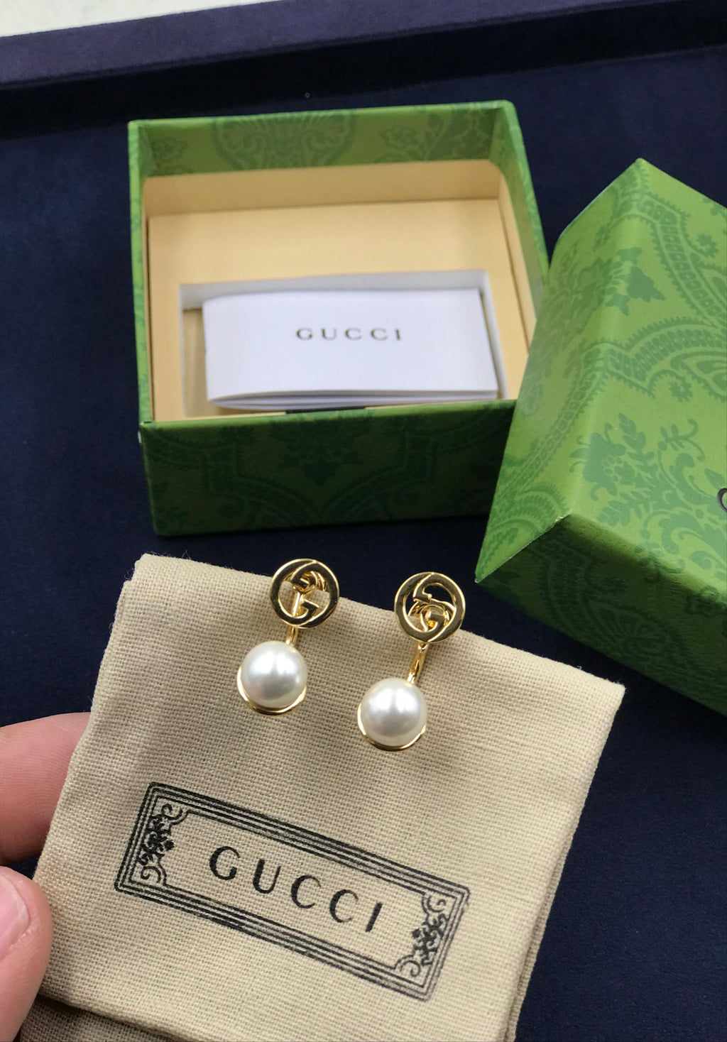 Gucci Interlocking G Pearl Drop Earrings