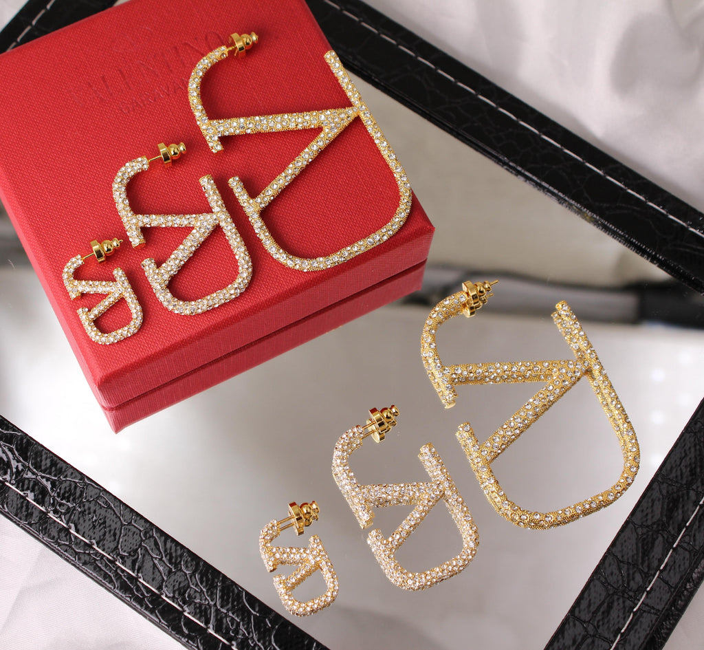 Valentino Garavani V Logo Signature Crystal Drop Earrings