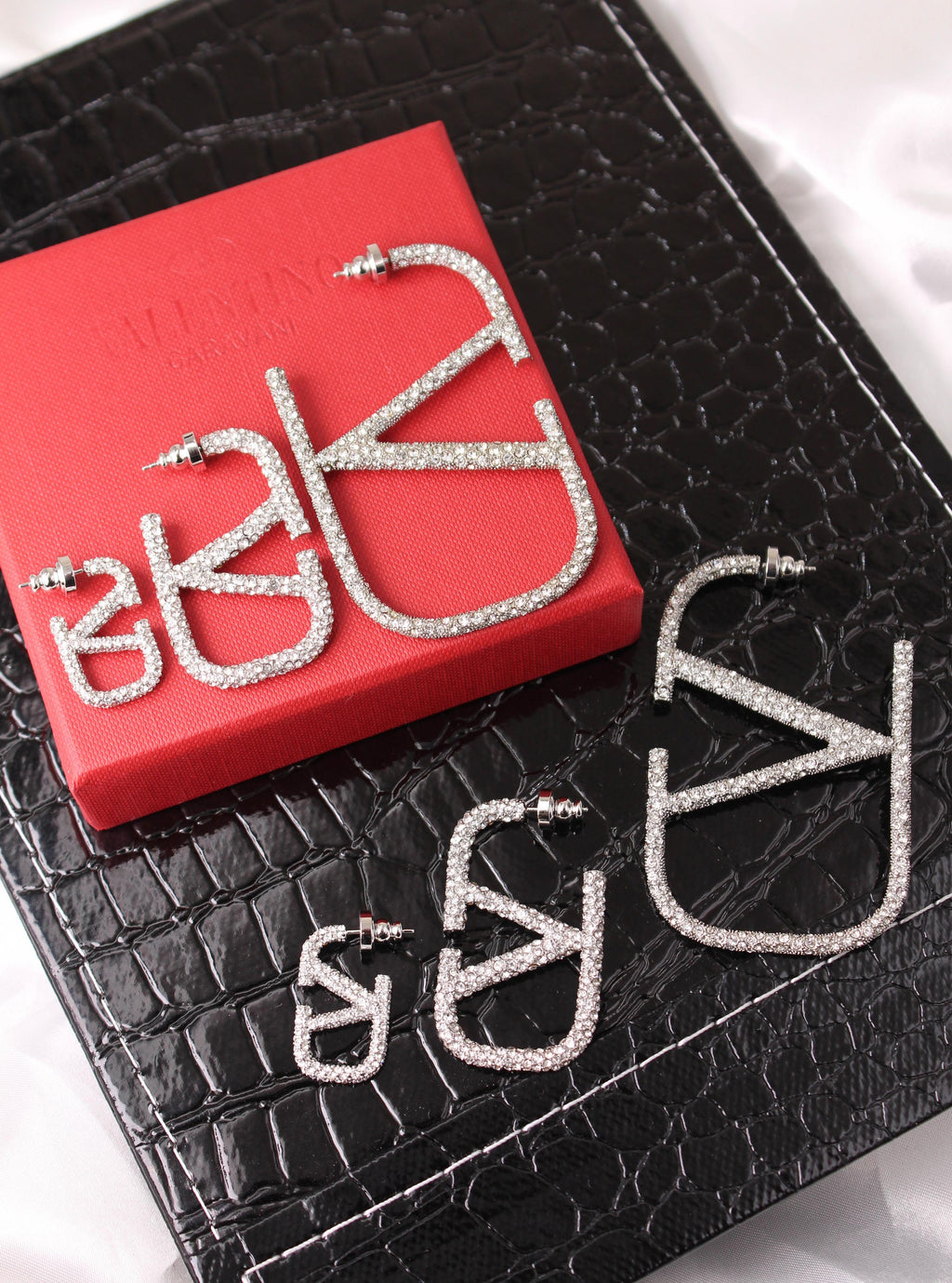 Valentino Garavani V Logo Signature Crystal Drop Earrings