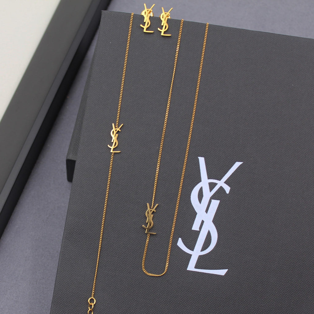 YSL Monogram Chain Necklace & Earrings Set