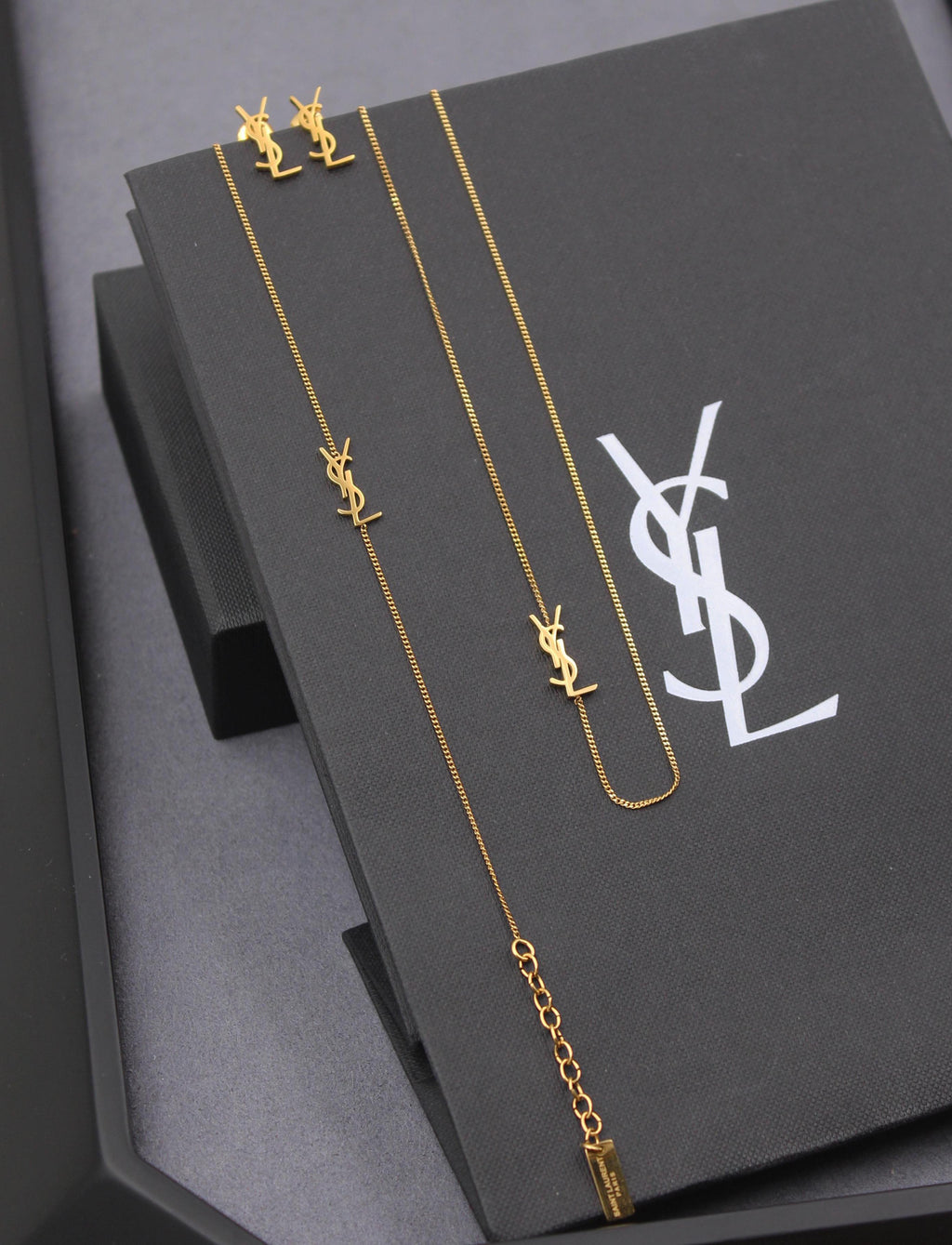 YSL Monogram Chain Necklace & Earrings Set