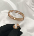 Van Cleef Beaded Pave Gold Ring and Bracelet Set
