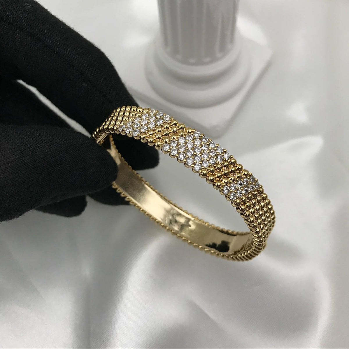 Van Cleef Beaded Pave Gold Bracelet