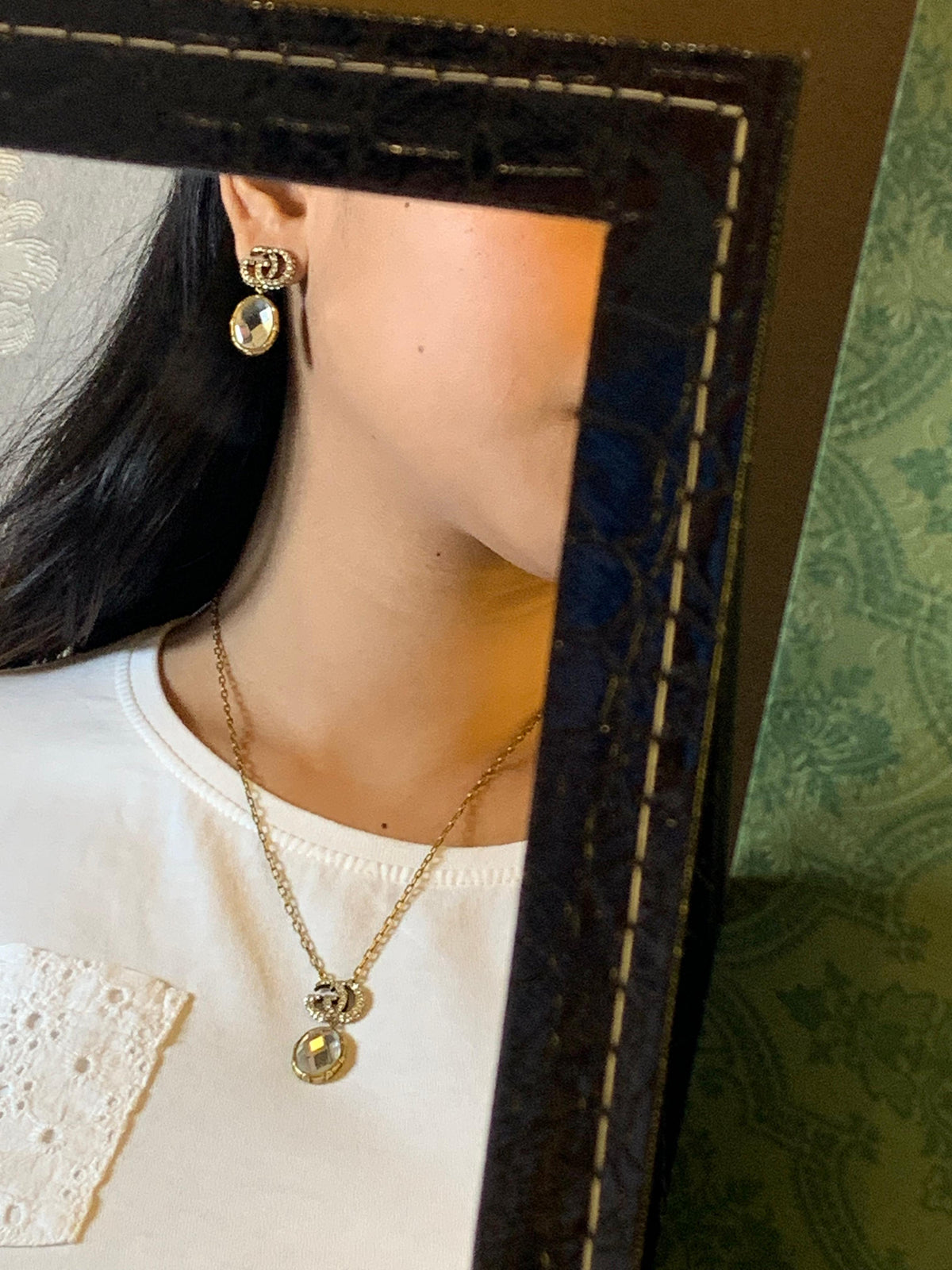 Gucci Interlocking G Crystal and Amber Stone Jewelry Set