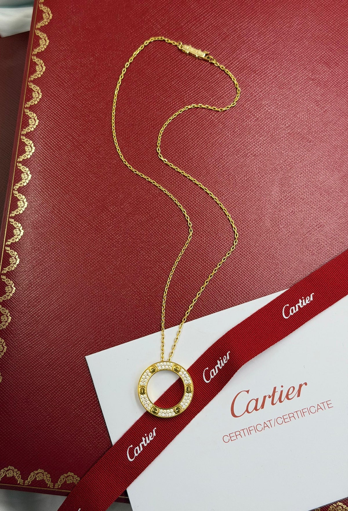 Cartier Gold Tone Embellished Screw Circle Necklace