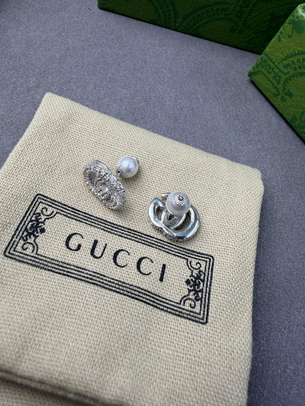 : Gucci Interlocking G Crystal and Pearl Stud Earrings