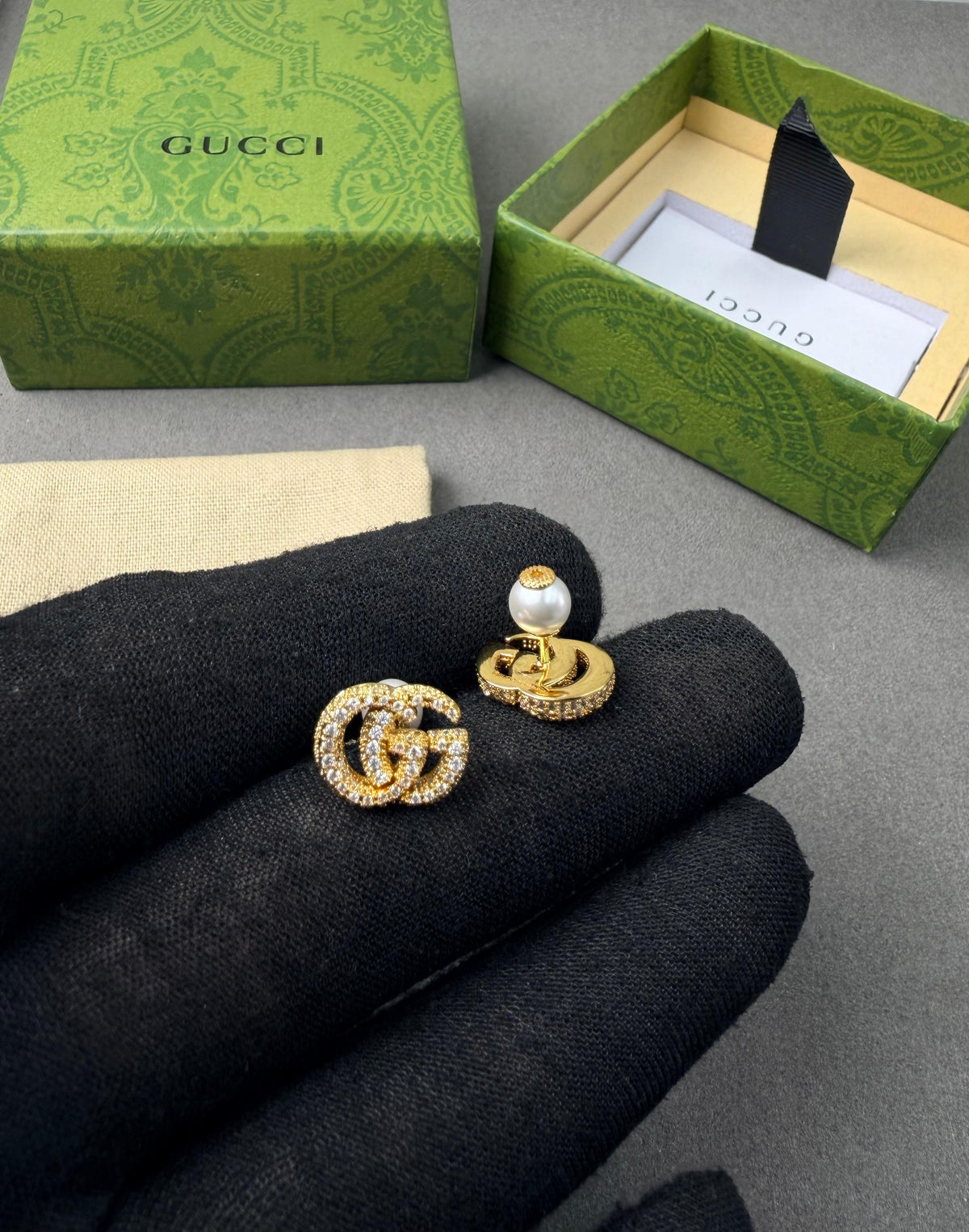 : Gucci Interlocking G Crystal and Pearl Stud Earrings