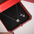 Cartier Silver Tone Round Halo Necklace and Earrings Set