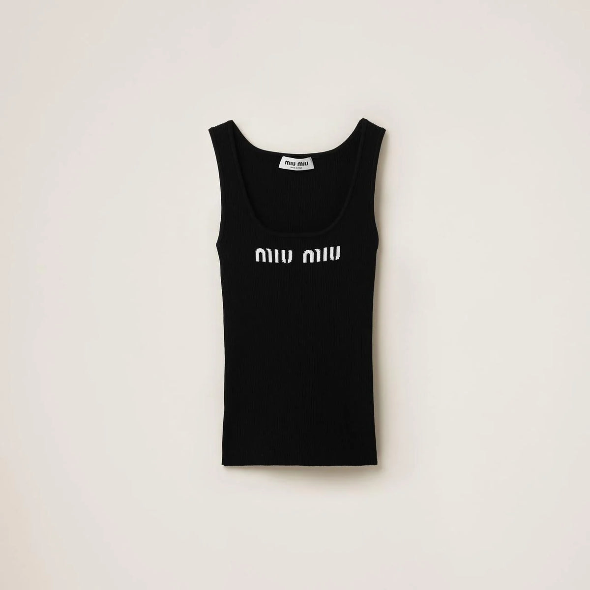 Miu Miu logo-knit Ribbed Tank Top | Black