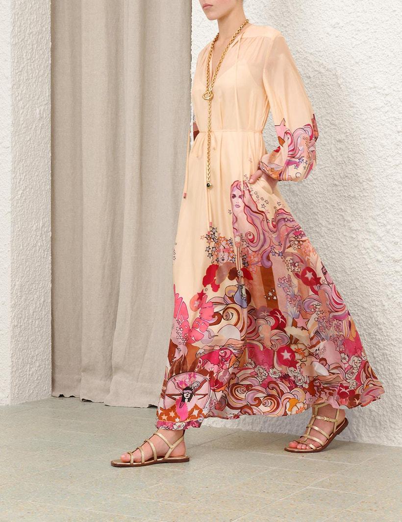 Zimmermann Awaken Plunge Maxi Dress Ivory Floral Online