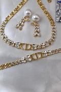 Dior Crystal Leaves and CD Logo Jewelry Set