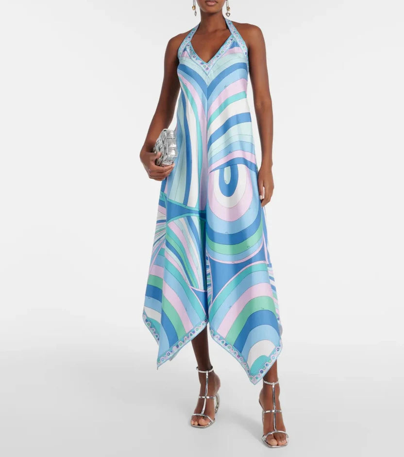 PUCCI Iride-Print Halterneck Silk Dress