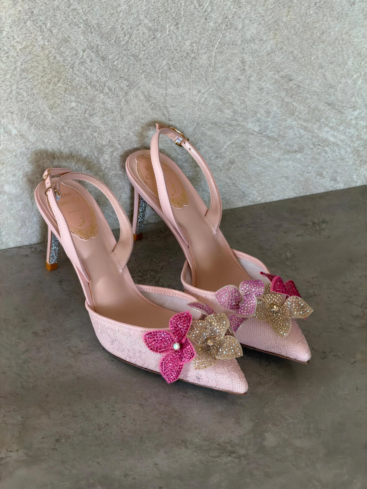 René Caovilla Neutral Peach Flower 80 Sandals