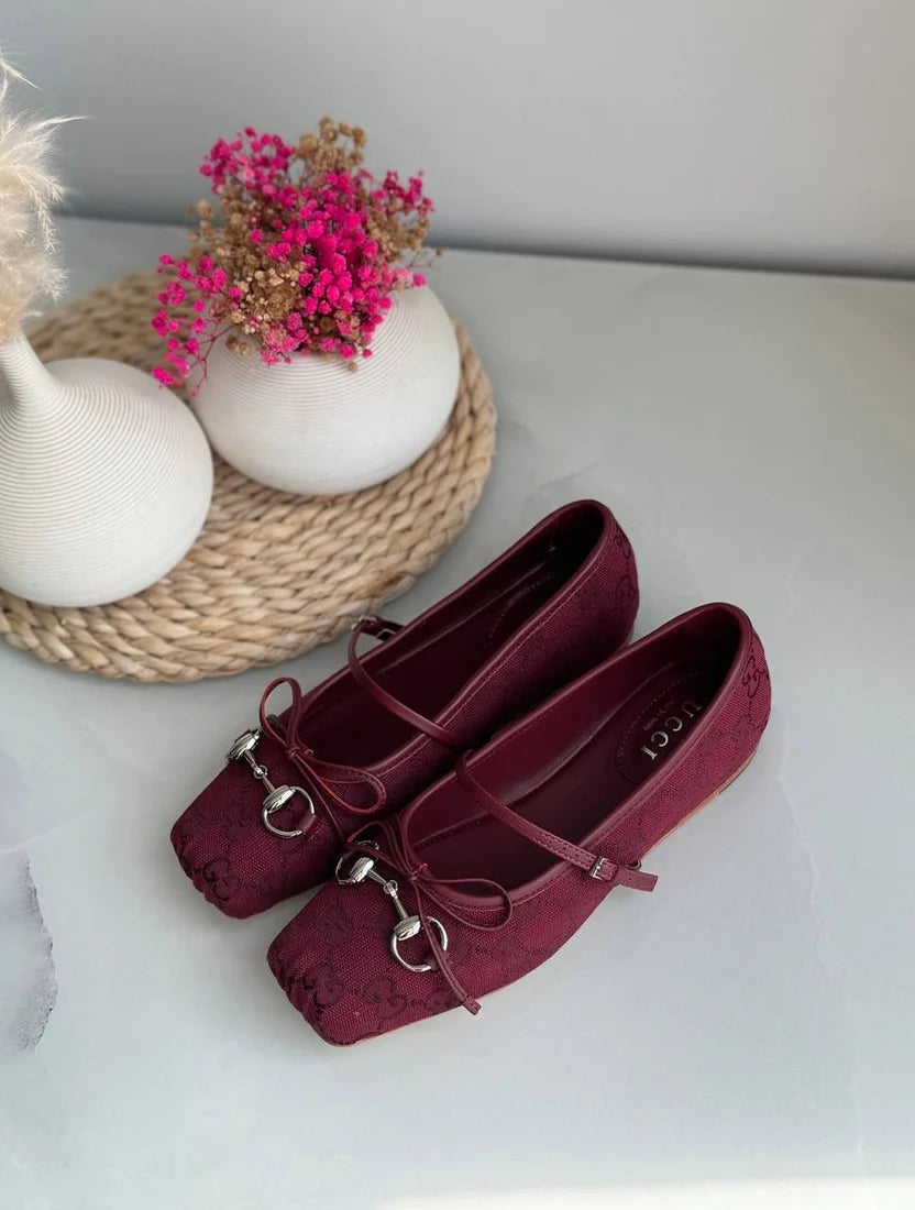 Gucci Burgundy Horsebit Ballerina Flats