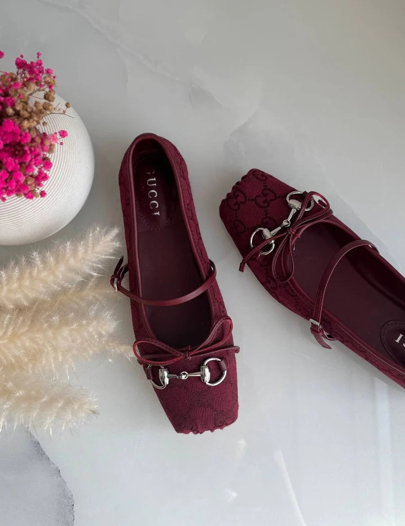 Gucci Burgundy Horsebit Ballerina Flats
