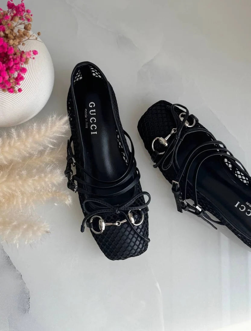 Gucci Burgundy Horsebit Ballerina Flats