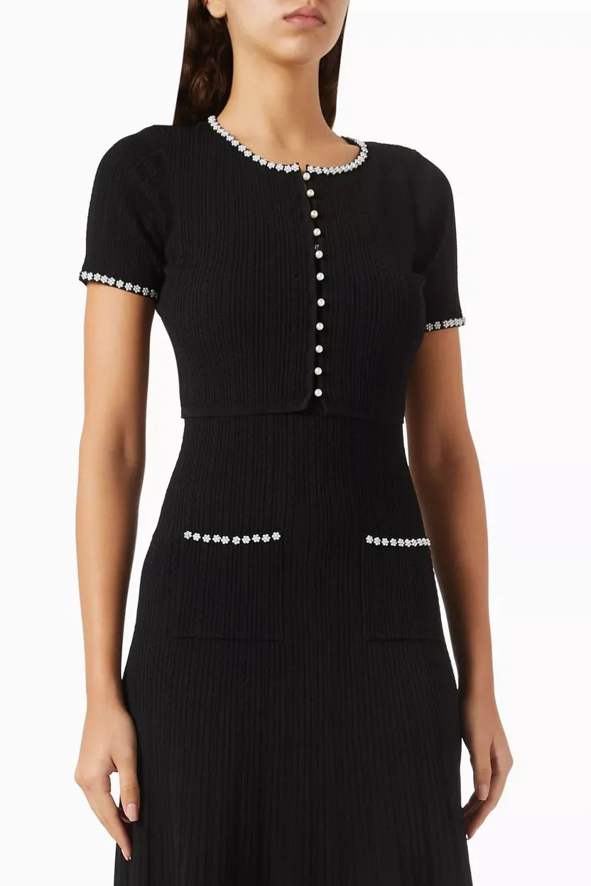 Buy SANDRO Black Cropped Beaded Cardigan