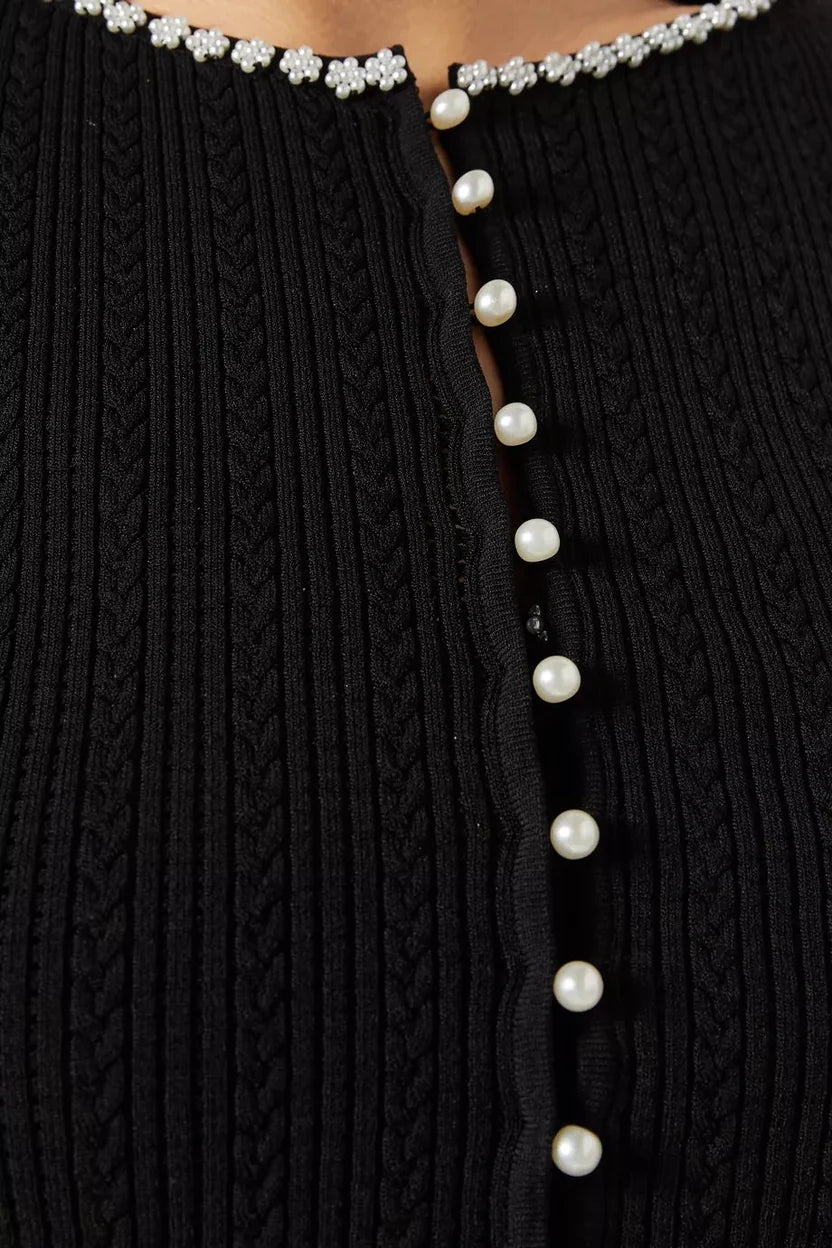Buy SANDRO Black Cropped Beaded Cardigan