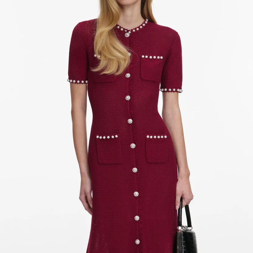 Self-Portrait Button Embellished Midi Dress |