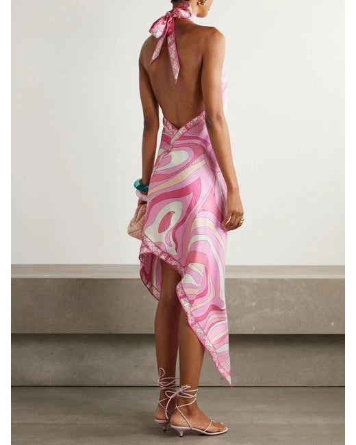 Pucci Pink Marmo-print Asymmetrical Dress