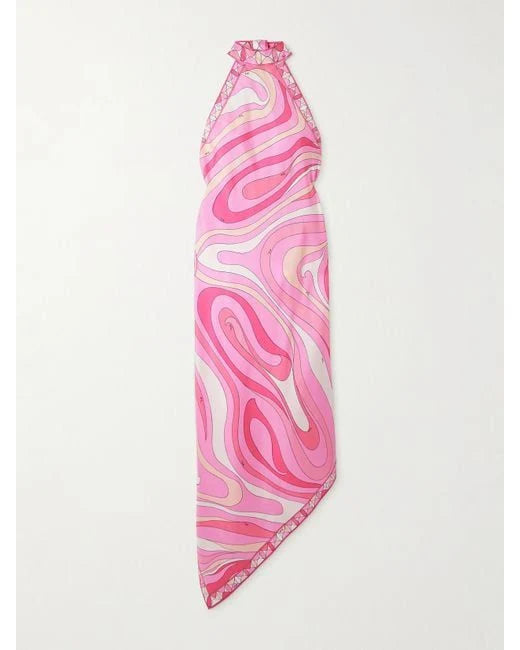 Pucci Pink Marmo-print Asymmetrical Dress