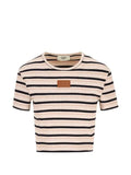 FENDI Striped logo-patch T-shirt