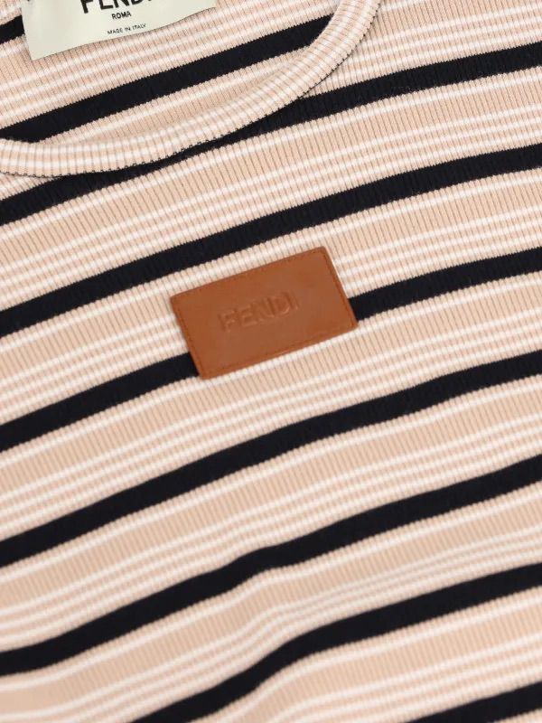 FENDI Striped logo-patch T-shirt