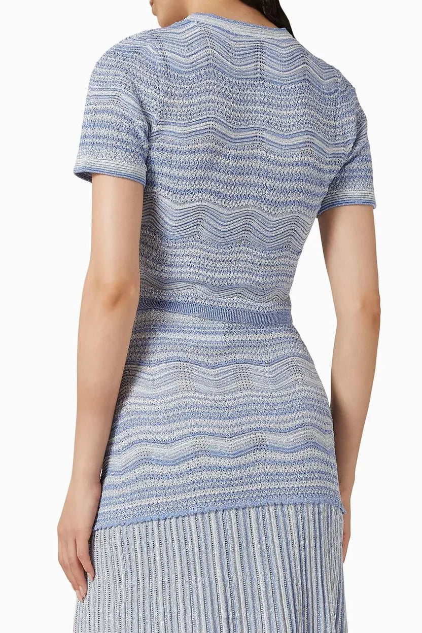 SANDRO Blue Davine Cropped Top in Knit