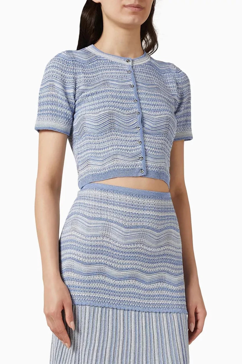 SANDRO Blue Davine Cropped Top in Knit