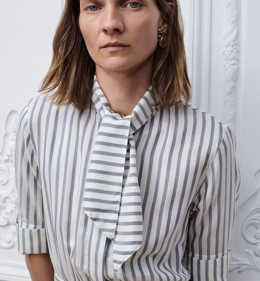Dior Mid-Length Belted Dress Gray and White