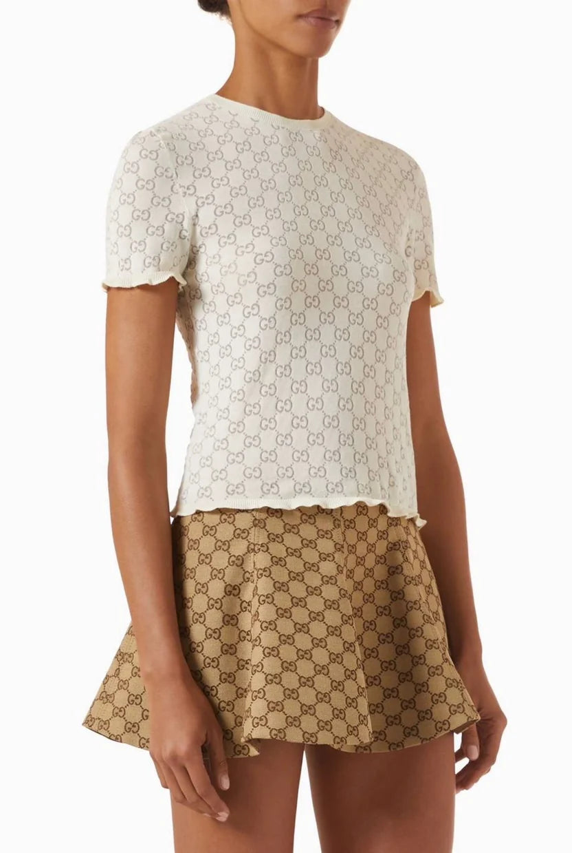 Gucci White Crewneck Top in Cotton