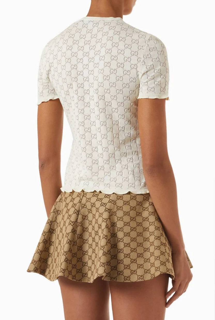 Gucci White Crewneck Top in Cotton