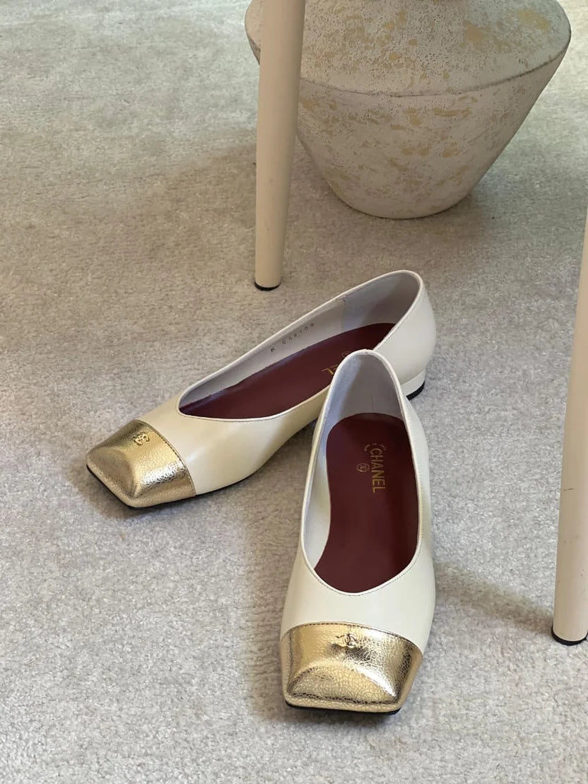 Chanel Lambskin Cap Toe CC Uniform Ballerina Flats