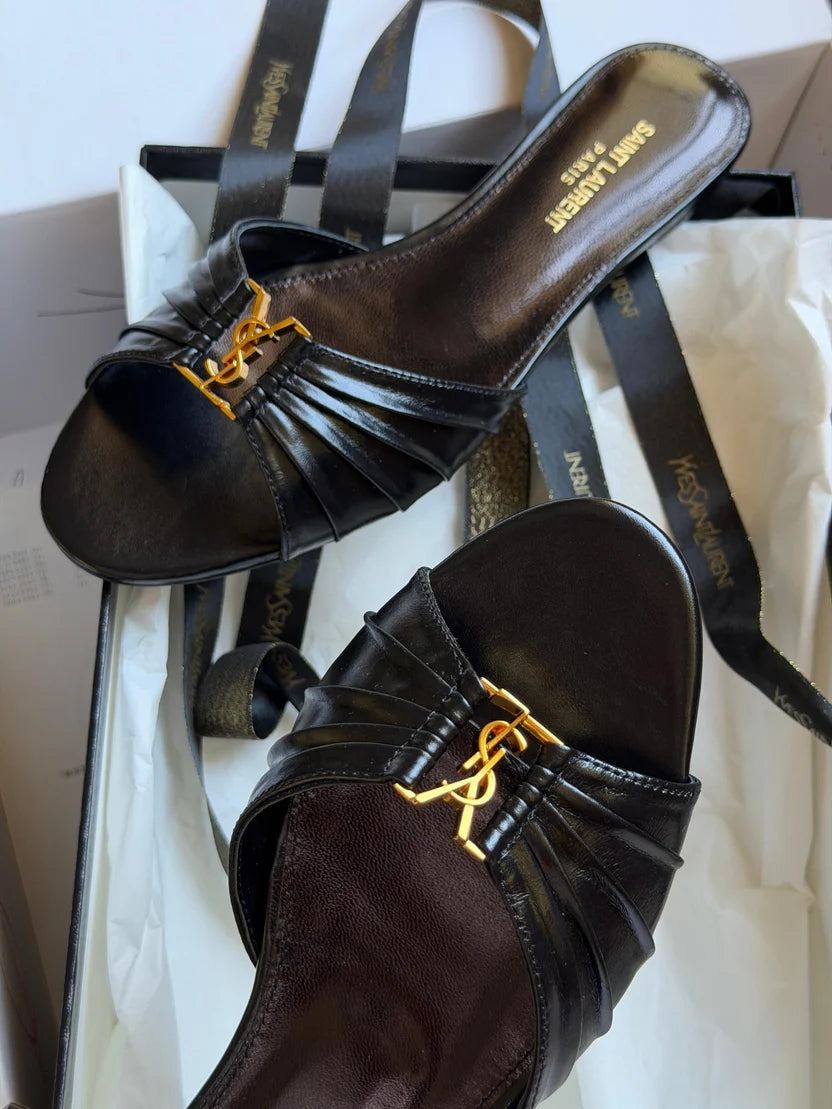 SAINT LAURENT Brown Babylone Slides