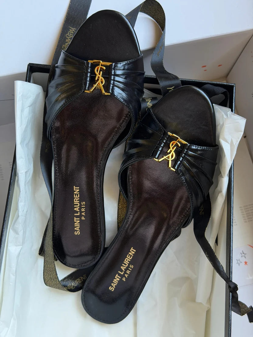 SAINT LAURENT Brown Babylone Slides