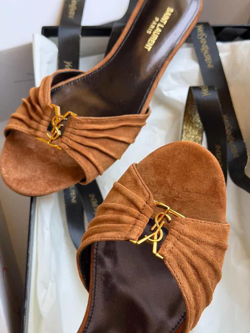 SAINT LAURENT Brown Babylone Slides