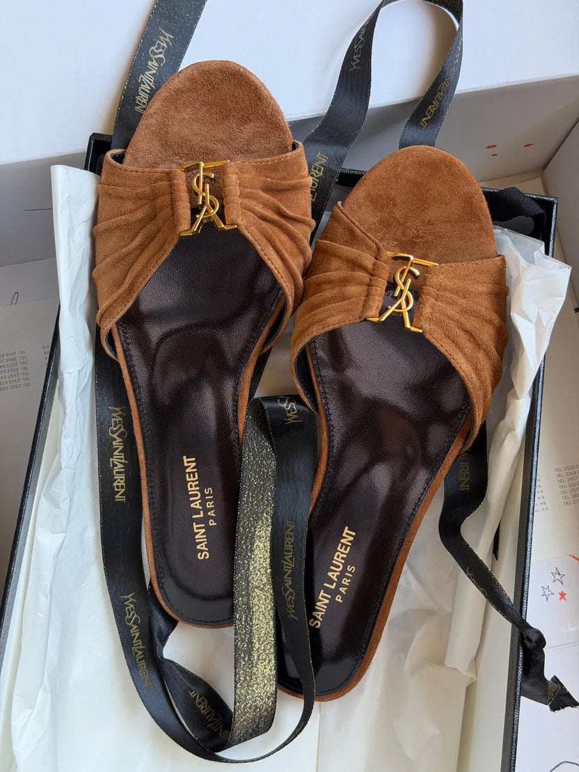 SAINT LAURENT Brown Babylone Slides