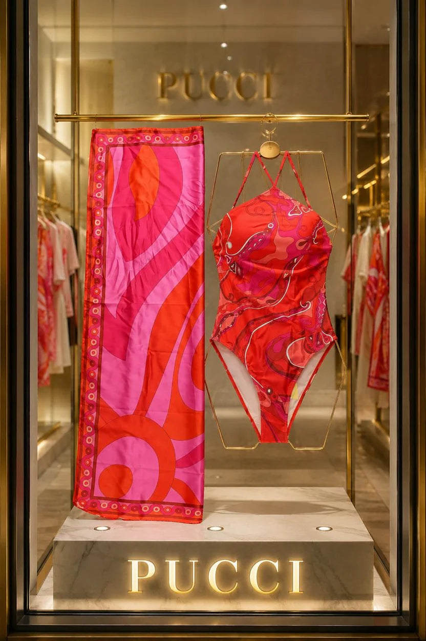 Pucci Pink Orchidee-print One-piece Swimsuit
