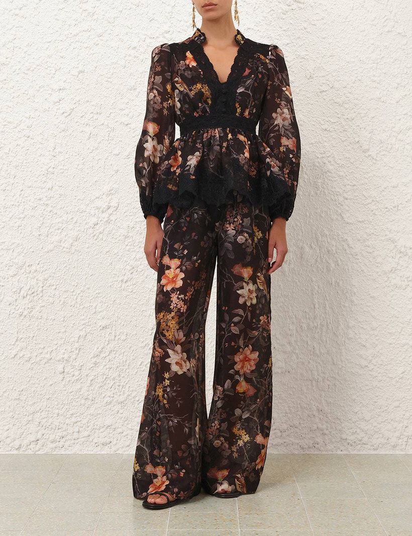 Zimmermann Black Carousel Lace Peplum Blouse & Pants