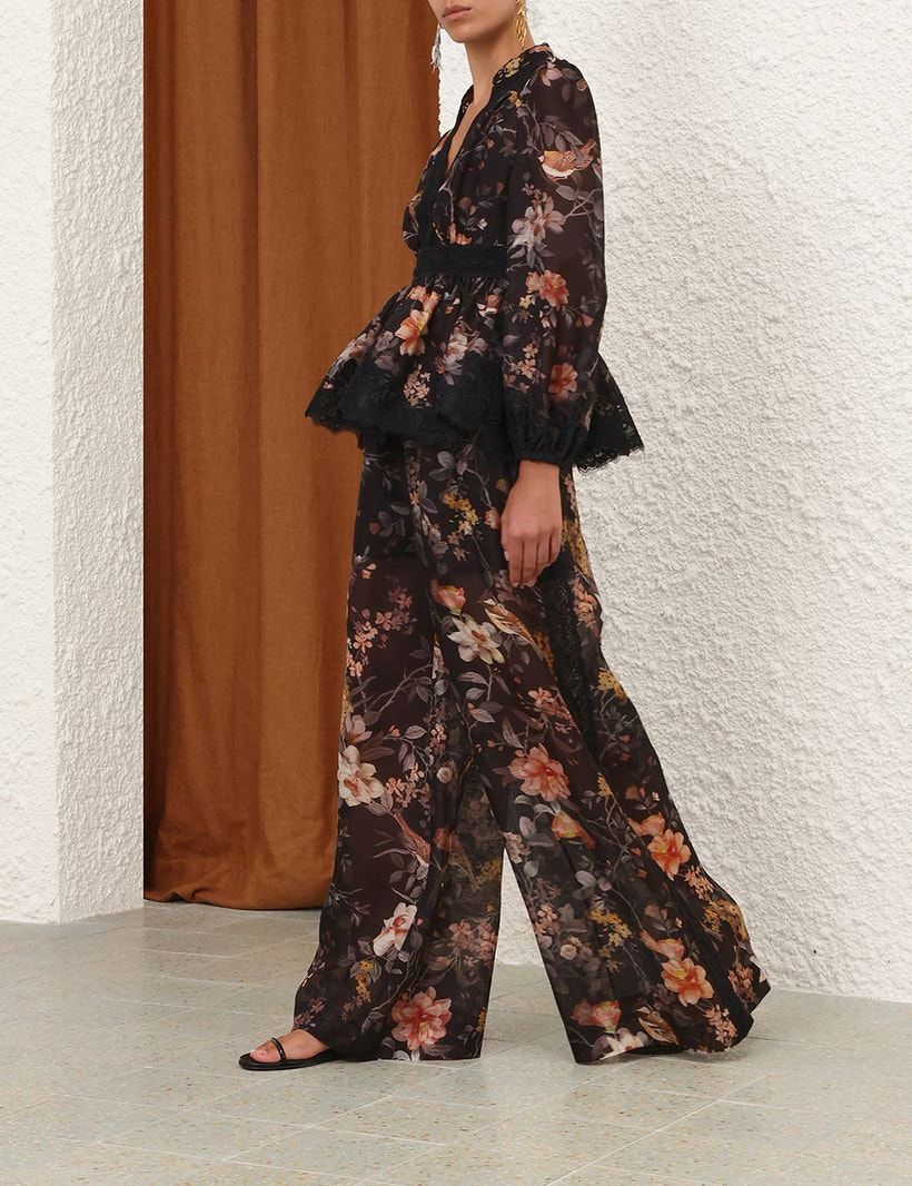 Zimmermann Black Carousel Lace Peplum Blouse & Pants