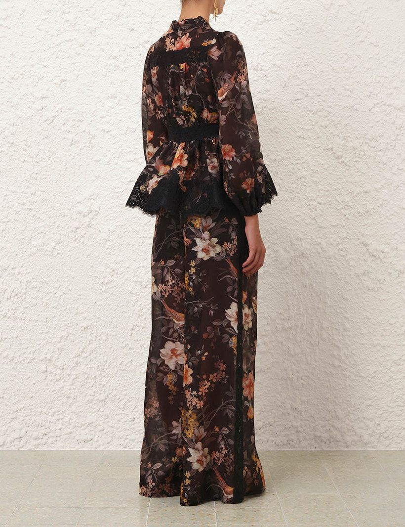 Zimmermann Black Carousel Lace Peplum Blouse & Pants