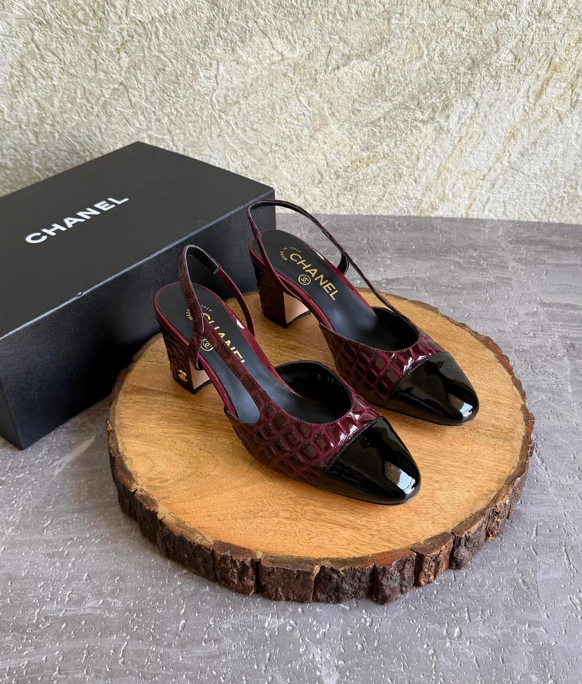 Chanel Slingbacks - Crocodile embossed patent