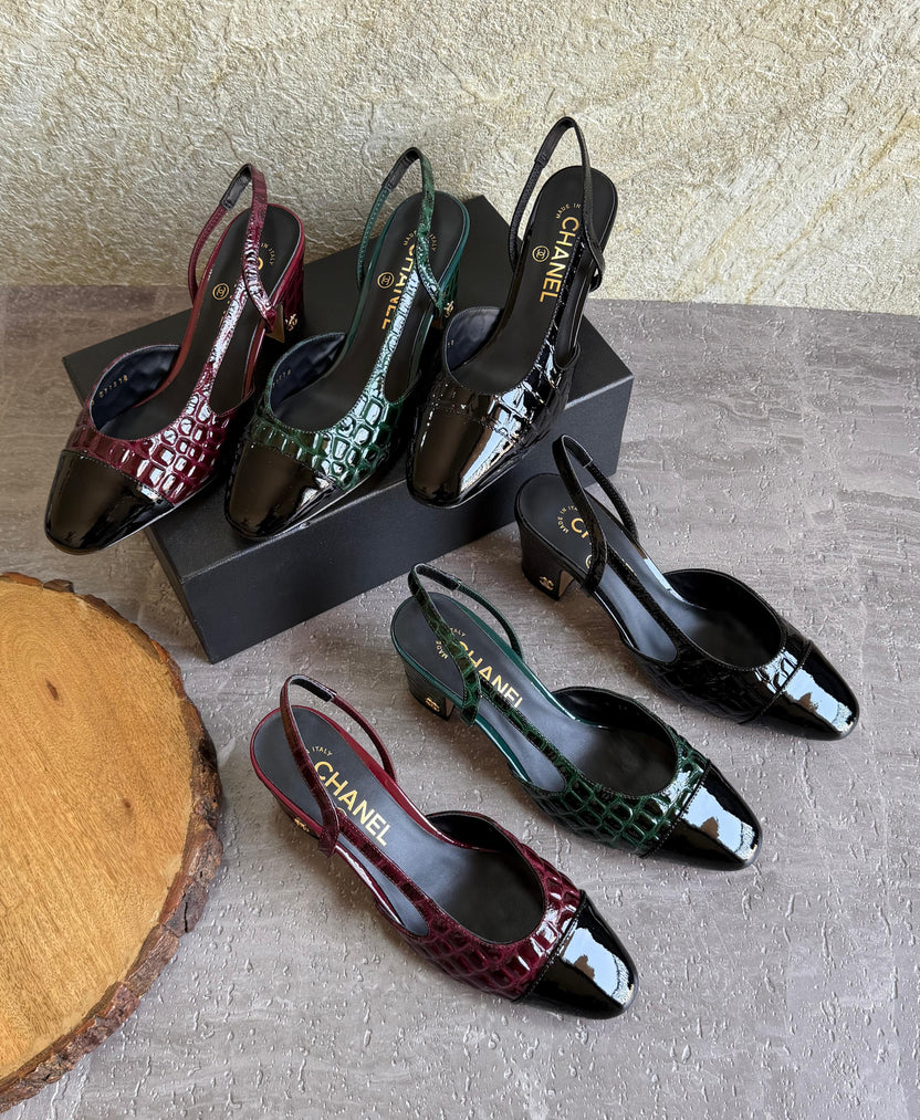 Chanel Slingbacks - Crocodile embossed patent