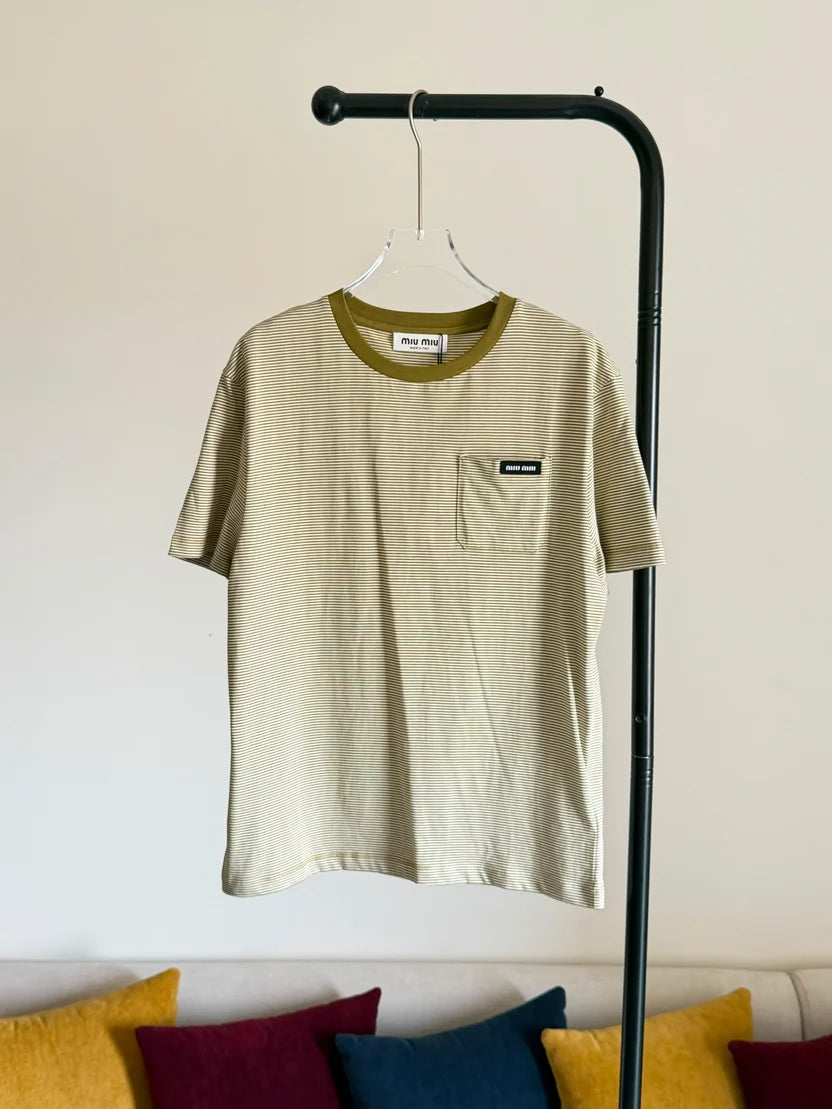 Miu Miu Ivory/olive Cotton T-shirt