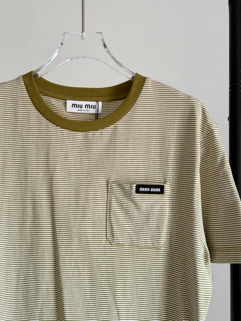 Miu Miu Ivory/olive Cotton T-shirt