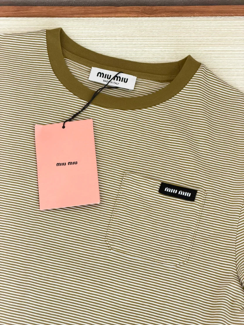 Miu Miu Ivory/olive Cotton T-shirt