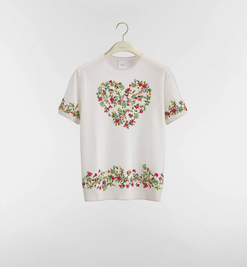 Dior Dioramour Short-Sleeved Embroidered Sweater