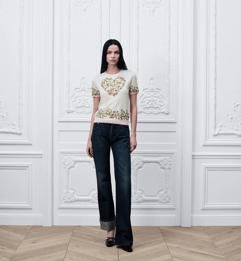 Dior Dioramour Short-Sleeved Embroidered Sweater