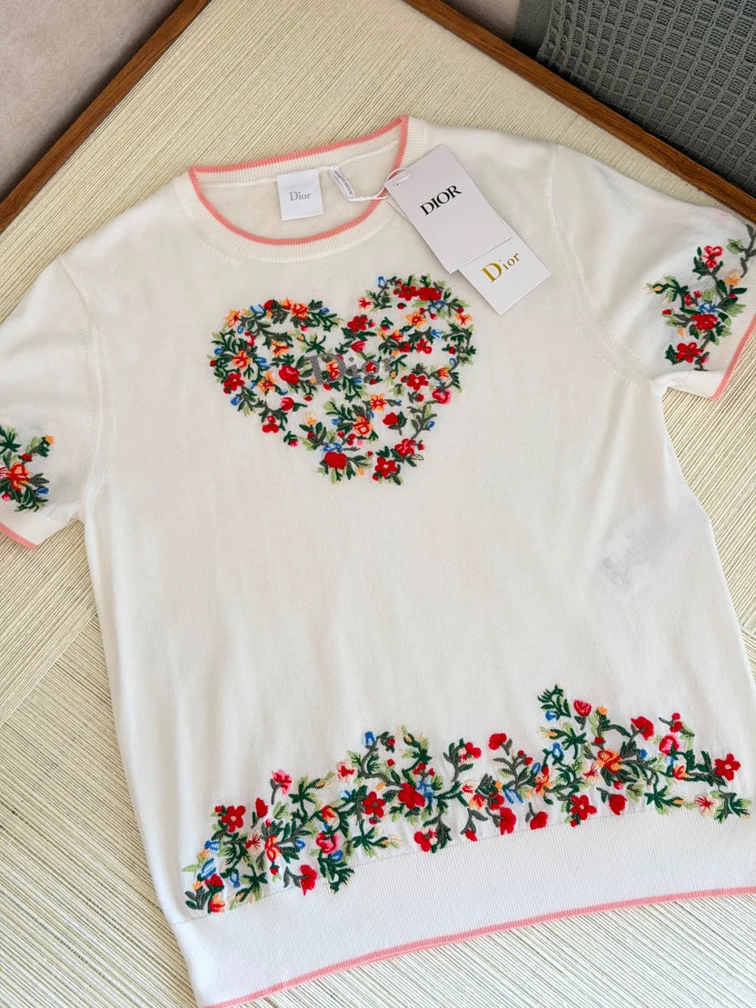Dior Dioramour Short-Sleeved Embroidered Sweater