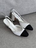 Chanel Interlocking CC Logo Lace Slingback Pumps